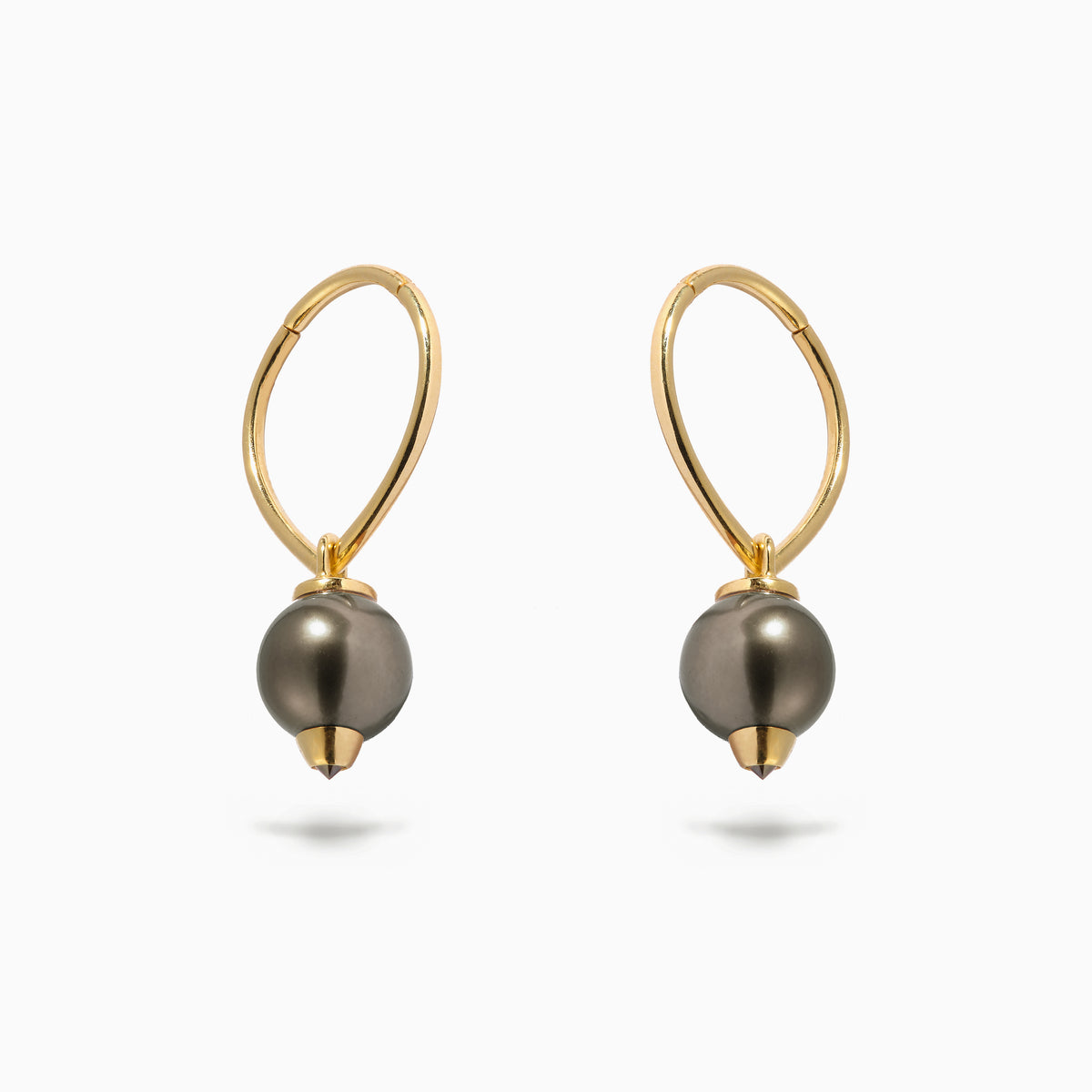 Studded Pearl Teardrop Hoop Black (L)