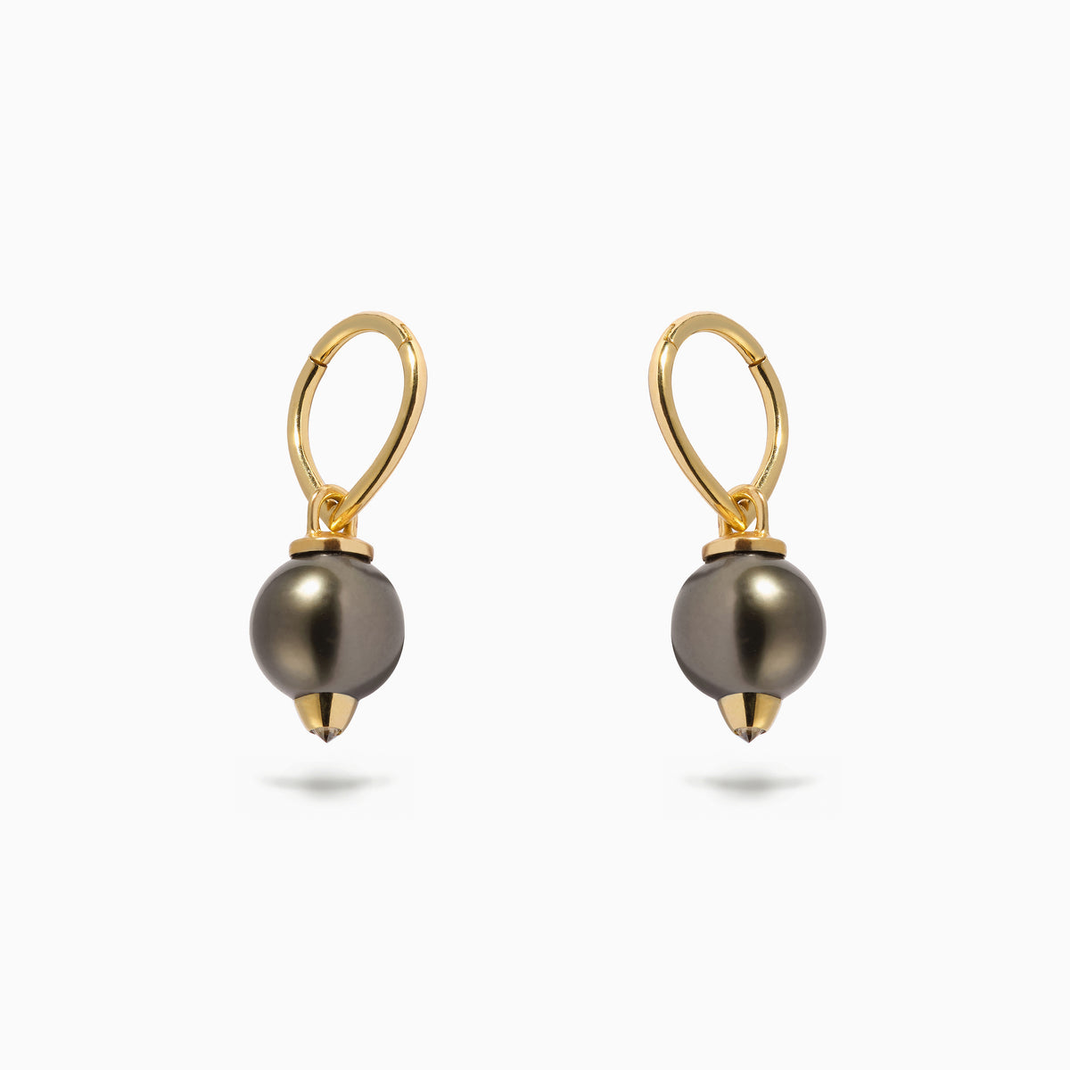 Studded Pearl Teardrop Hoop Black (S)