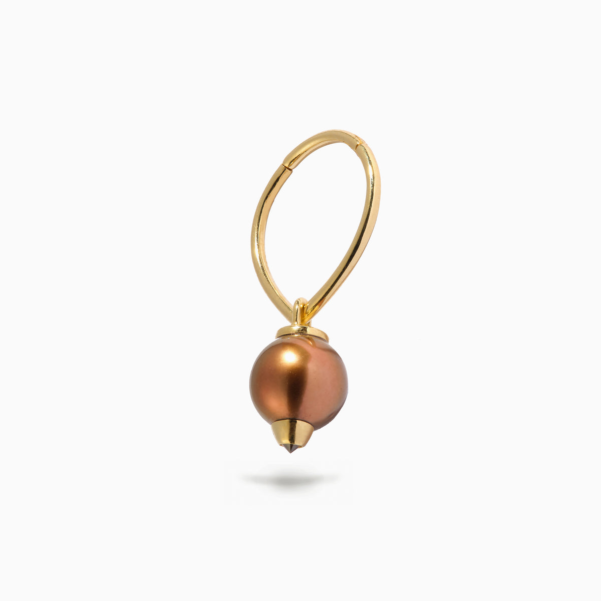 Studded Pearl Teardrop Hoop Brown (L)