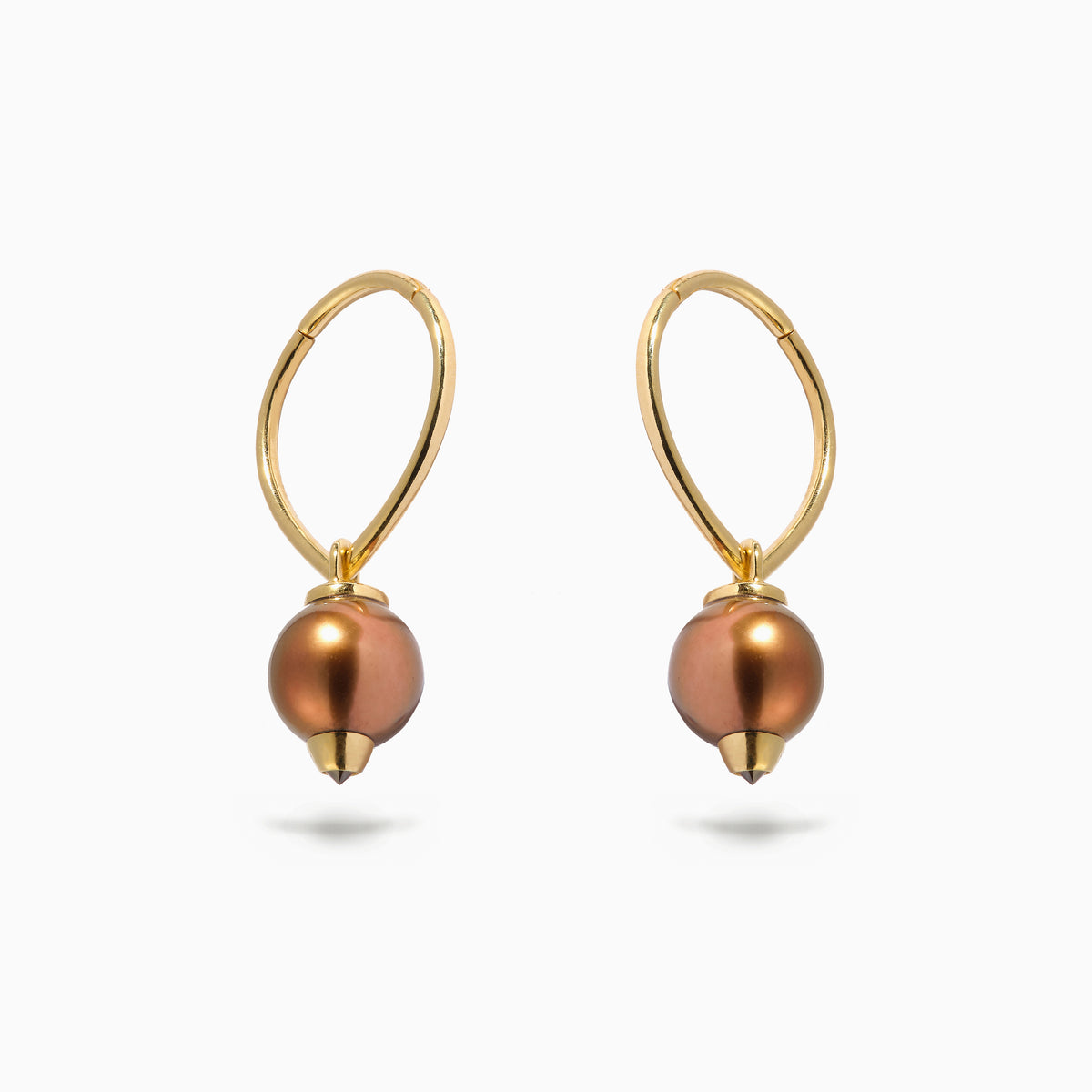 Studded Pearl Teardrop Hoop Brown (L)