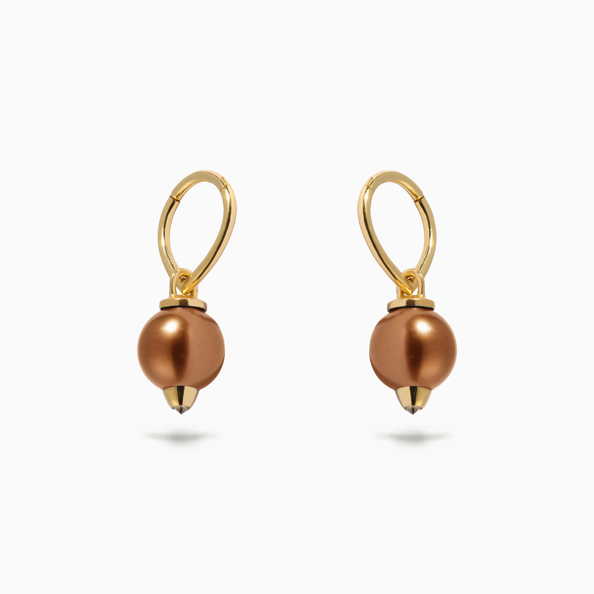 Studded Pearl Teardrop Hoop Brown (S)