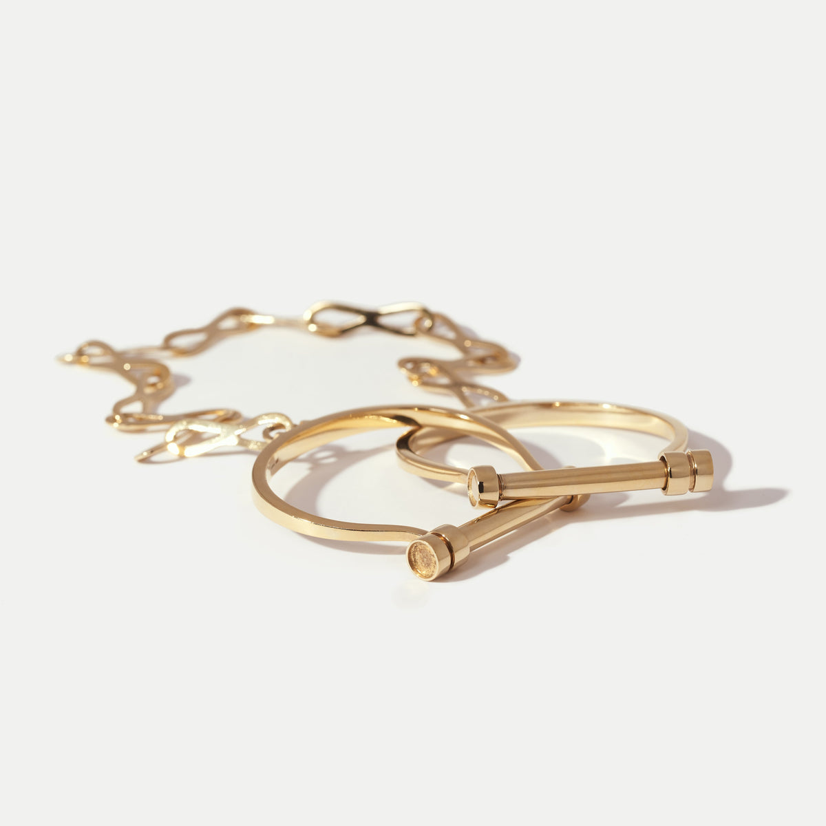 Double Shackle Yellow Gold Bangles