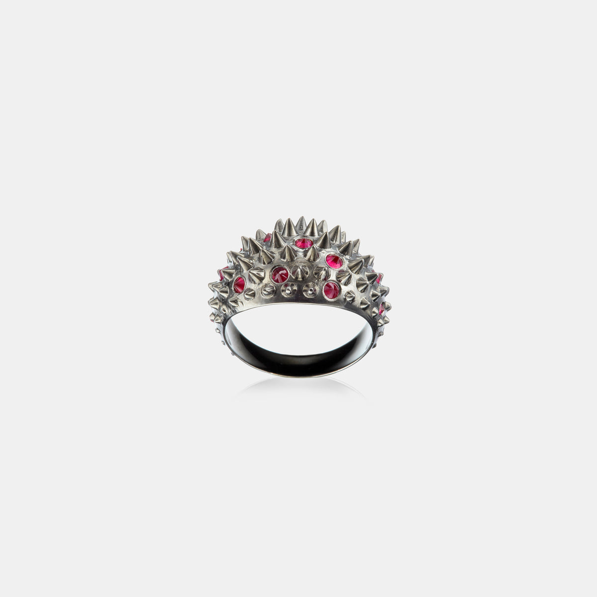 Spiked Ruby & Yellow Gold Ring Black