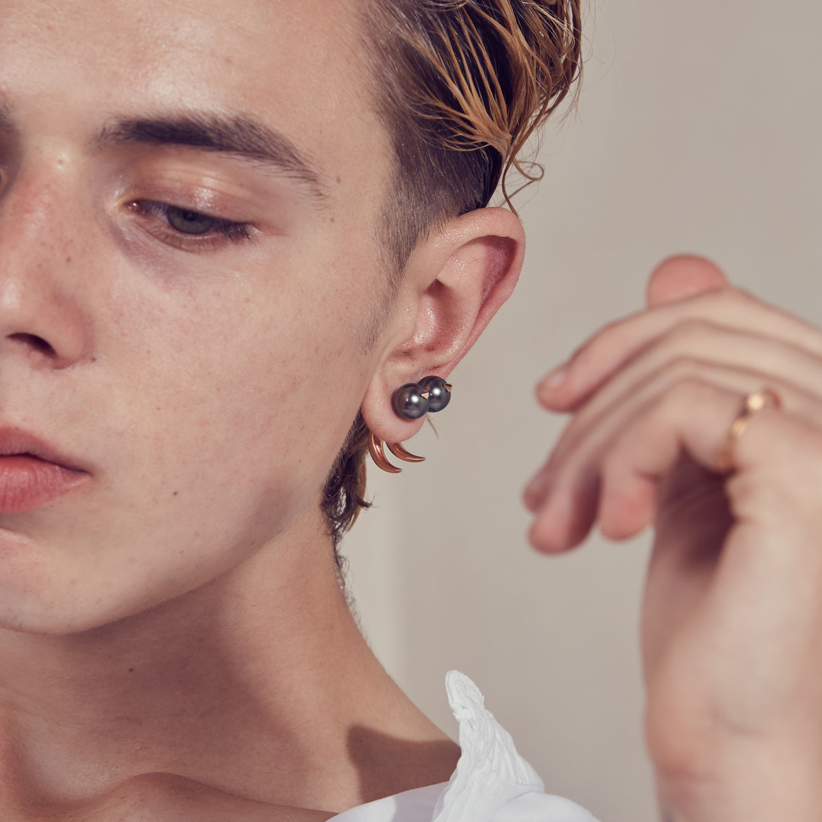 Stabbed Rose Gold Pearl Earring