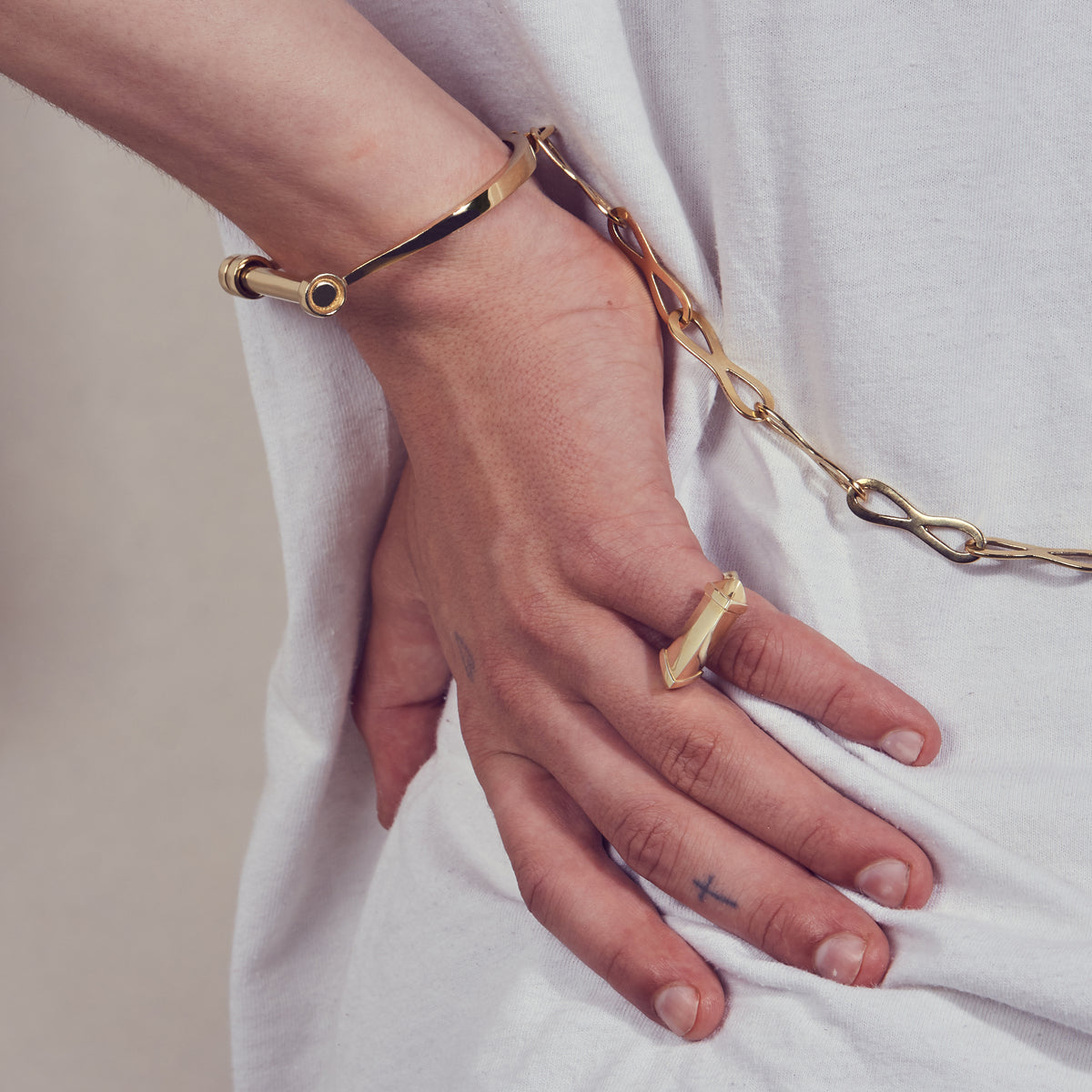 Studded Shackle Yellow Gold Ring